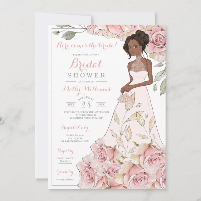 Pink Roses Bride Bridal Shower Invitation (Front)