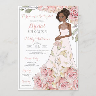 Pink Roses Bride Bridal Shower Invitation