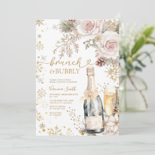Pink Roses Brunch Bubbly Champagne Bridal Shower  Invitation