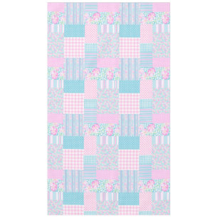 Pink Roses, Butterflies Faux Patchwork Tablecloth