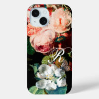 PINK ROSES,BUTTERFLY,WHITE FLOWER FLORAL MONOGRAM