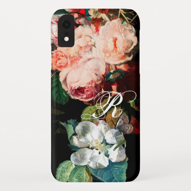 PINK ROSES,BUTTERFLY,WHITE FLOWER FLORAL MONOGRAM Case-Mate iPhone CASE (Back)
