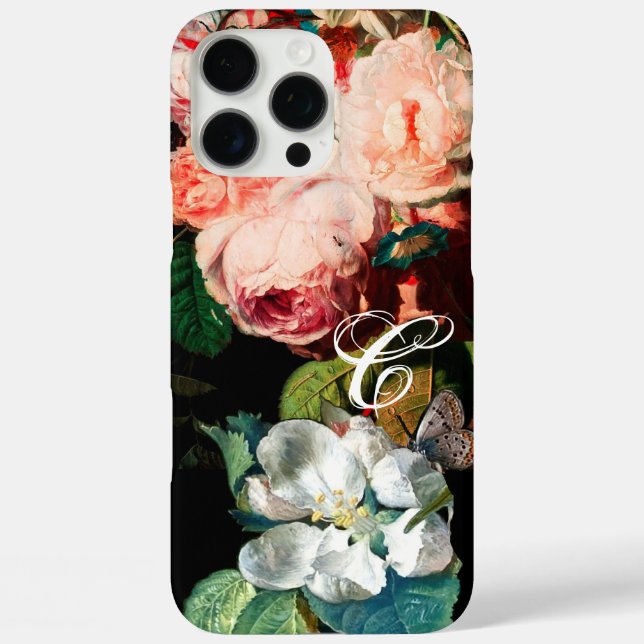 PINK ROSES,BUTTERFLY,WHITE FLOWER FLORAL MONOGRAM Case-Mate iPhone CASE (Back)