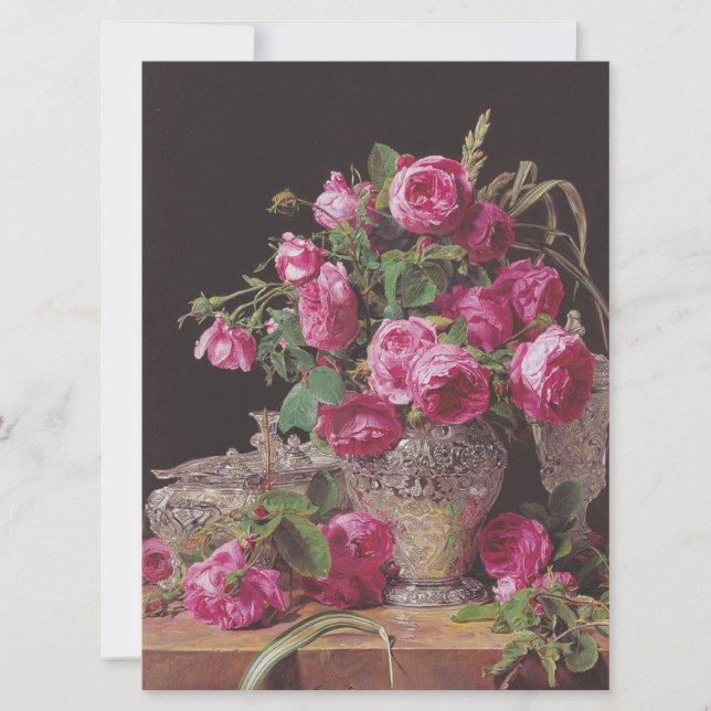 Pink Roses (by Ferdinand Georg Waldmüller) Card (Front)
