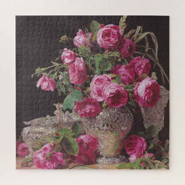 Pink Roses (by Ferdinand Georg Waldmüller) Jigsaw Puzzle (Vertical)