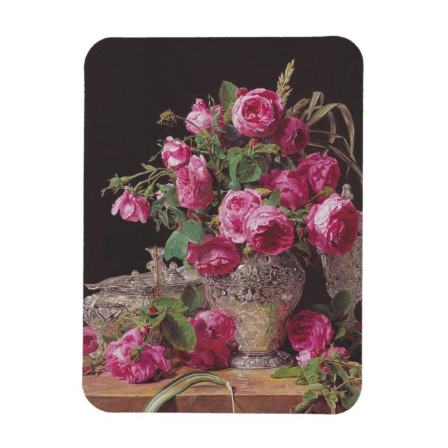 Pink Roses (by Ferdinand Georg Waldmüller) Magnet (Vertical)