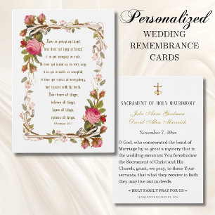 Pink Roses Catholic Wedding Prayer Card