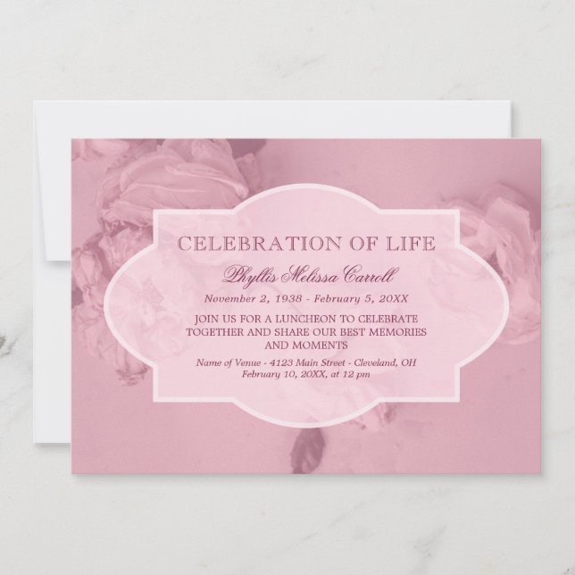 Pink Roses Celebration of Life Invitation (Front)