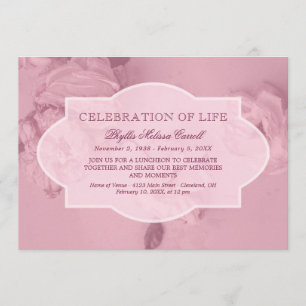 Pink Roses Celebration of Life Invitation