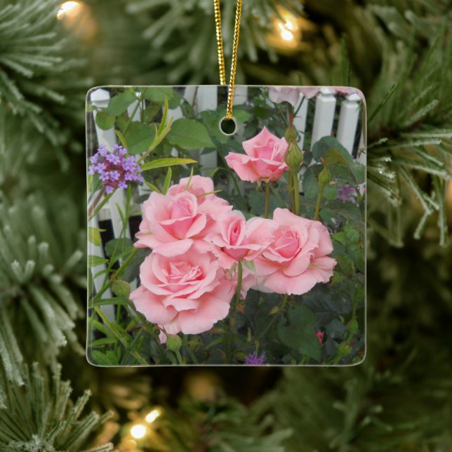 Pink Roses Ceramic Ornament (Tree)