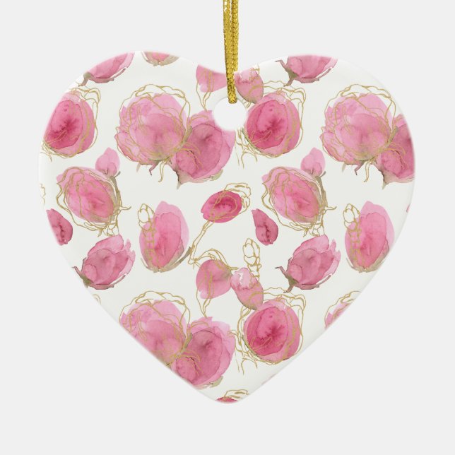 Pink roses ceramic tree decoration (Front)