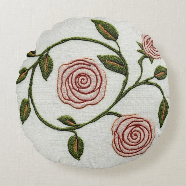 Pink Roses - Charles Rennie Mackintosh Round Cushion (Front)