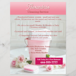 Pink Roses Cleaning Service Template Business Flyer