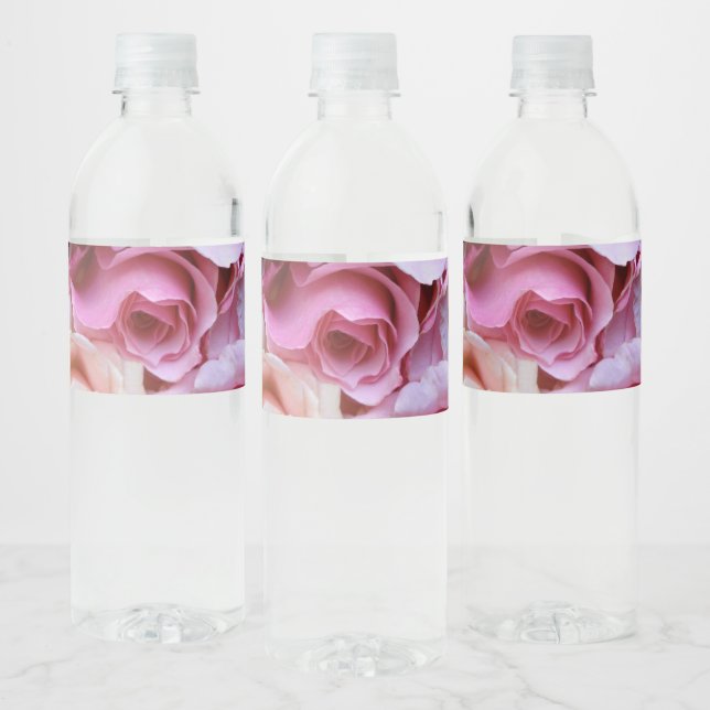 Pink roses closeup water bottle label (Bottles)
