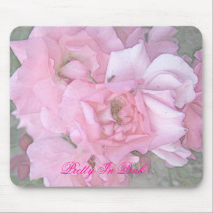 Pink Roses Colour Pencil Poster, Pretty In Pink Mouse Mat