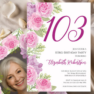 Pink Roses Custom Photo Template 103rd Birthday