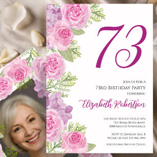 Pink Roses Custom Photo Template 73rd Birthday