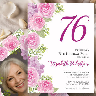 Pink Roses Custom Photo Template 76th Birthday
