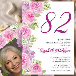 Pink Roses Custom Photo Template 82nd Birthday