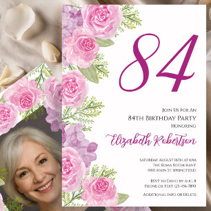 Pink Roses Custom Photo Template 84th Birthday
