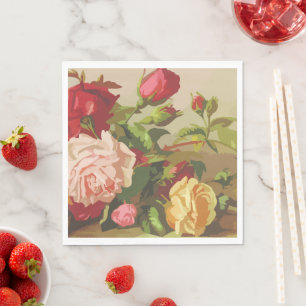 Pink Roses Daisies Arrangement Paper Napkin