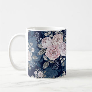 Pink Roses Dark Blue: Vintage Coffee Mug