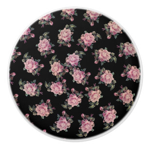 Pink Roses Dark Floral Pattern Shabby Chic Ceramic Knob
