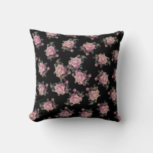 Pink Roses Dark Floral Pattern Shabby Chic Cushion