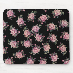 Pink Roses Dark Floral Pattern Shabby Chic Mouse Mat