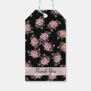 Pink Roses Dark Floral Pattern Shabby Chic Party Gift Tags