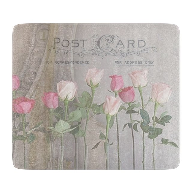 Pink Roses Decorative Glass Cutting Board (Front)