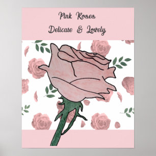 Pink Roses- Delicate and Lovely Poster