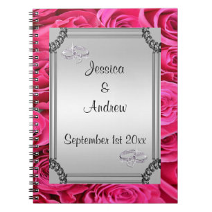 Pink Roses & Diamond Wedding Rings Guest Book