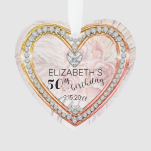 Pink Roses  Diamonds 50th Birthday Keepsake Ornament