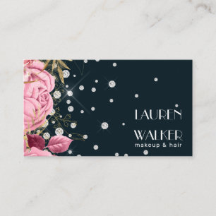 pink roses diamonds elegant beautician business card