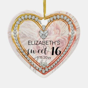 Pink Roses  Diamonds Sweet 16 Keepsake Ornament