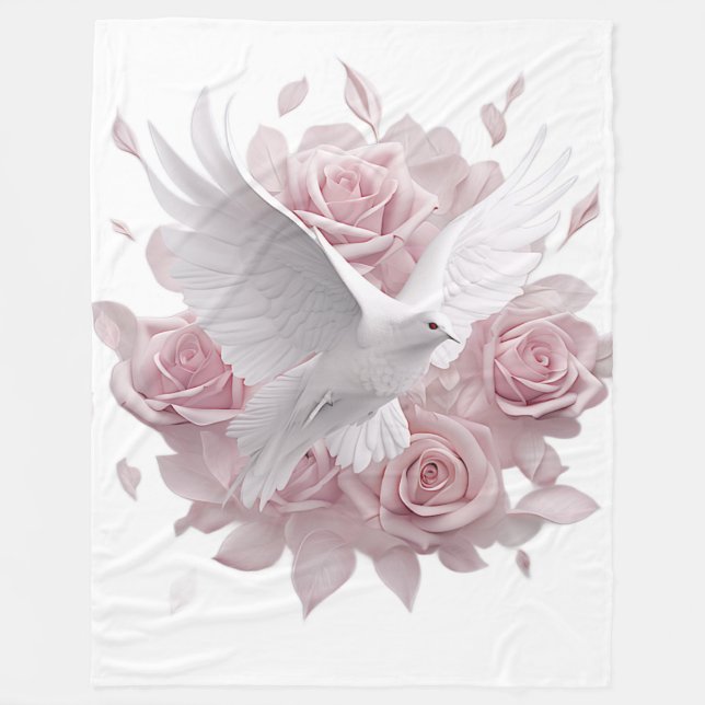 Pink Roses + Dove Fleece Blanket (Front)