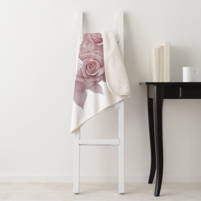 Pink Roses + Dove Sherpa Blanket (In Situ)