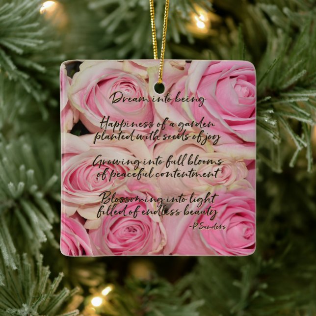 Pink Roses Dream Poem Ceramic Ornament (Tree)