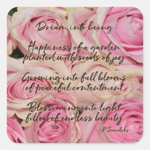 Pink Roses Dream Poem Square Sticker