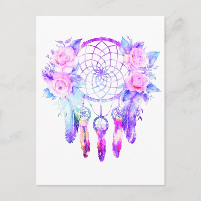 Pink Roses Dreamcatcher Floral Dreams Announcement Postcard (Front)