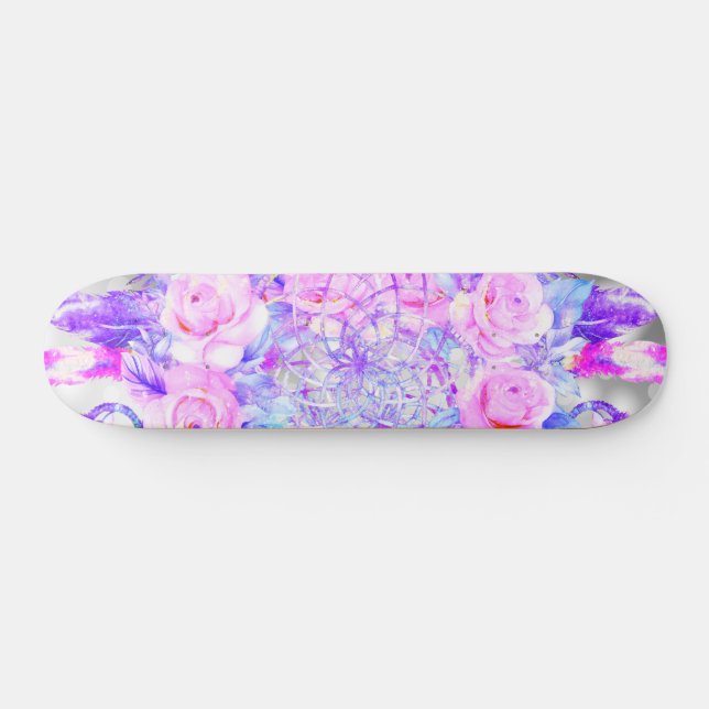 Pink Roses Dreamcatcher Floral Dreams Skateboard (Horz)