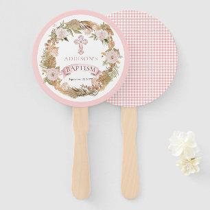 Pink Roses   Dried Grasses Flora Girl Baptism Hand Fan