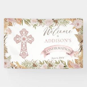 Pink Roses  Dried Grasses Floral Girl Confirmation Banner