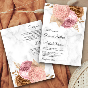 Pink Roses Earthy Floral Marble All in One Wedding Invitation