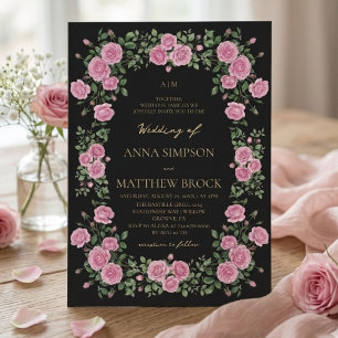 Pink Roses Elegant Botanical Frame Wedding Invitation