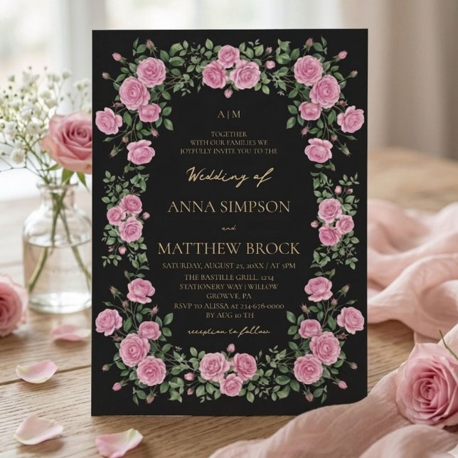 Pink  Roses Elegant Botanical Frame Wedding  Invitation (Creator Uploaded)