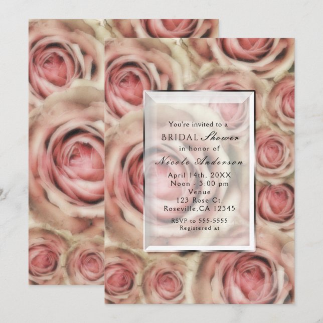 Pink Roses Elegant Bridal Any Event Invitations (Front/Back)