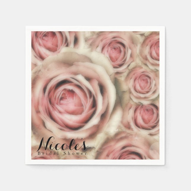 Pink Roses Elegant Bridal Shower Floral Party Napkin (Front)