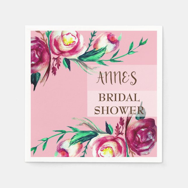 Pink Roses Elegant  Bridal Shower Paper Napkins (Front)